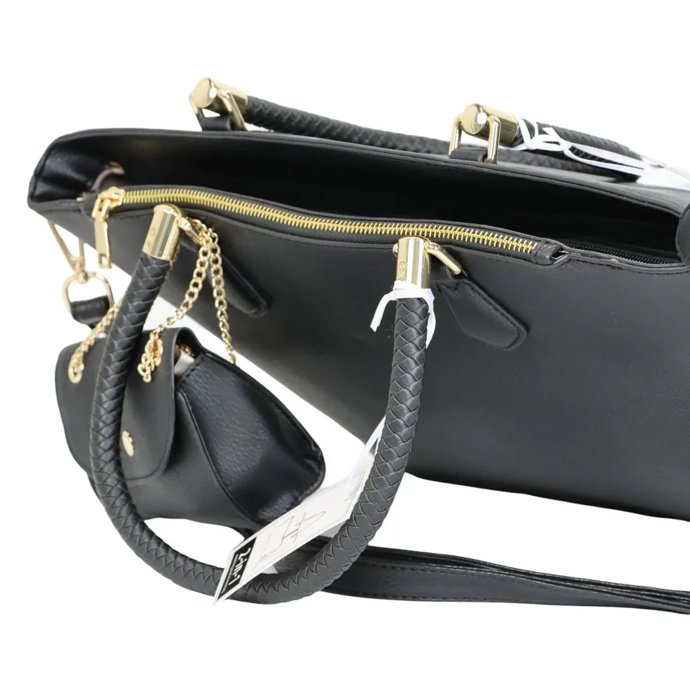 Black Faux Leather Purse and Coin Purse 2 in 1 Set Tote Cross Body Shoulder Bag - Picture 6 of 12
